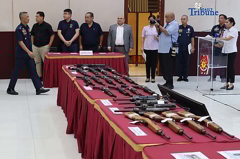 A total of 25 high-powered firearms and explosives were formally turned over to the Philippine National Police (PNP) on Tuesday at Camp Crame in Quezon City.

The turnover was led by acting PNP chief PLtGen. Melecio Nartatez and facilitated by Integrity Monitoring and Enforcement Group (IMEG) advisory chairman Jesus Martinez, a businessman from Davao City.