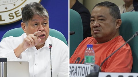 SENATE Committee on Agriculture, Food and Agrarian Reform chairperson Senator Francis Pangilinan (left) has cited Chinese national Shi Chaoqun for contempt Wednesday after he was accused of repeatedly lying during a hearing on agricultural smuggling. 