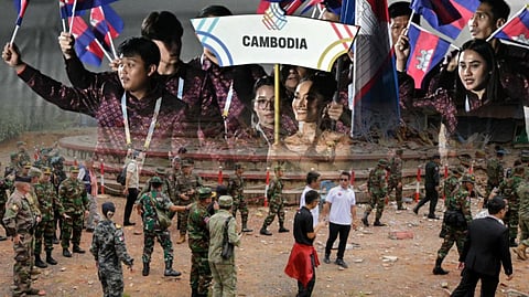 A destroyed infrastructutre in the An Ses border checkpoint in Cambodia's Preah Vihear province last 30 July 2025. 
 
Cambodia's delegation during the 2025 Southeast Asian Games Opening Ceremony in Bangkok, Thailand last 9 December 2025. 