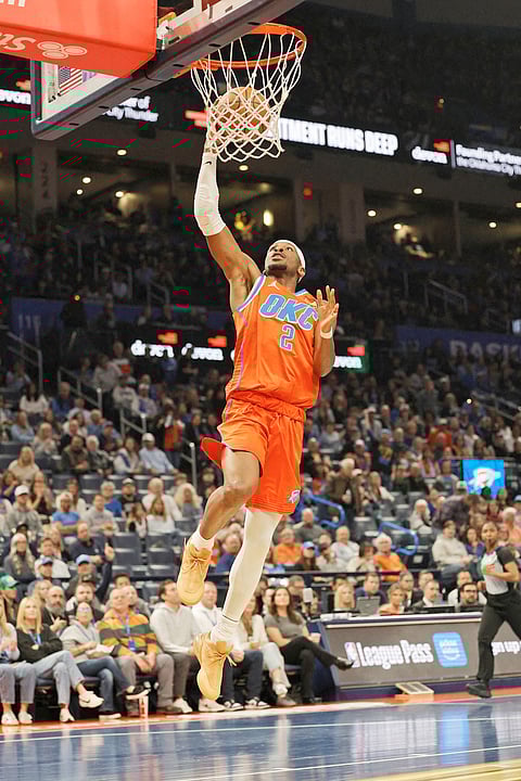 SHAI Gilgeous-Alexander makes his move en route to a 28-point performance in their 138-89 A over the Phoenix Suns in the NBA Cup.