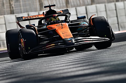 TESTING at Yas Marina, McLaren’s Lando Norris pushes through laps during the Pirelli session.