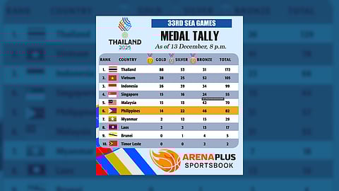 33rd SEA Games Medal Tally