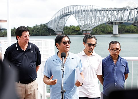 PRESIDENT Ferdinand Marcos Jr. (center) leads the reopening of the San Juanico Bridge to two-way traffic for 15-ton trucks on Friday.
