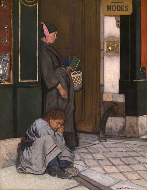 "Begging Tolerated," oil painting on canvas by Alfred Stevens.