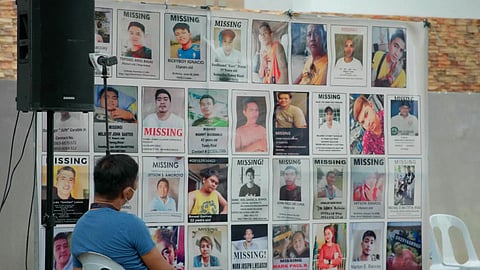 WALL of posters for the sabungeros reported missing from 2021 to 2022. The Department of Justice says careful evaluation is needed to avoid case dismissal.