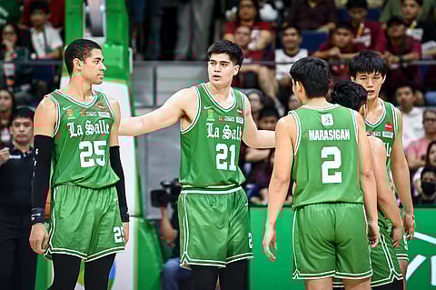 La Salle Green Archers Mike Philips, Mason Amos, Vhoris Marsigan and Luis Pablo in the UAAP Season 88 men's basketball championship.