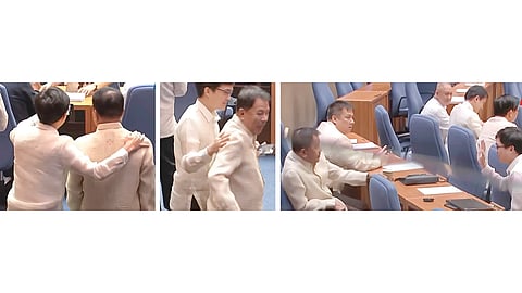 BATANGAS Rep. Leandro Leviste scores a dramatic ‘selfie’ with CWS Partylist Rep. Edwin Gardiola, whom he has called the biggest contractor in the House of Representatives. Stills show Leviste approaching Gardiola and trailing him all the way to his desk, capturing the tense moment on camera.