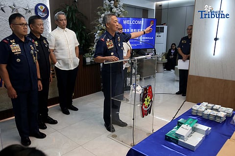 Interior and Local Government Secretary Jonvic Remulla, Philippine National Police (PNP) Acting Chief PLTGEN Jose Melencio Nartatez Jr., PNP–Highway Patrol Group (HPG) chief Brig. Gen. Hansel Marantan , and the Bureau of Customs report the seizure of suspected undocumented and smuggled cigarettes worth an estimated ₱143 million during a press briefing at Camp Crame in Quezon City on Friday, 19 December 2025. The smuggled cigarettes, loaded in two trailer trucks, were intercepted on 17  December along G. Araneta Avenue in Quezon City by the PNP-HPG during anti-carnapping and traffic law enforcement operations. 