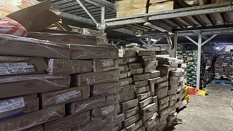 THE alleged illicit frozen meat and fish products are being stacked for inventory following the raid conducted by operatives from the Criminal Investigation and Detection Group, National Meat Inspection Service and Bureau of Fisheries and Aquatic Resources of the Department of Agriculture in coordination with the Bureau of Customs conduct a raid at a storage warehouse in San Rafael Village, Navotas City.
