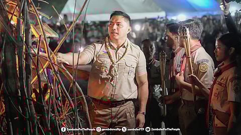 BOTOLAN Mayor and Deputy Camp Chief Jun Omar Ebdane lit the Grand Campfire at Camp Zambales, closing the 33rd APR Scout Jamboree.