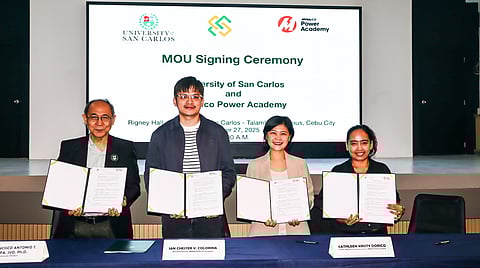MERALCO Power Academy (MPA) has formalized its academic collaborations with University of San Carlos (USC) and Cebu Institute of Technology University, enabling the implementation of programs that will equip engineering students with technical expertise and skills needed to thrive in the evolving energy industry. In photo are officials of MPA and USC namely, (from left) USC president Fr. Francisco Antonio T. Estepa, SVD, Ph. D; MPA executive director Ian Chester V. Colorina, MPA Director for Advocacy and Communication Kathleen Kristy D. Dorico, and USC dean of School of Engineering Dr. Rosana J. Ferolin.