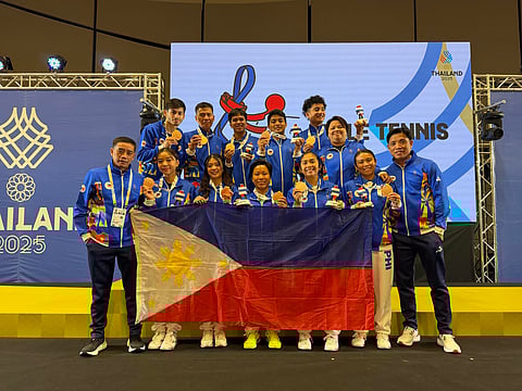 THE national table tennis team celebrates after ending its long medal drought  in the 33rd Southeast Asian Games in Thailand last week. 