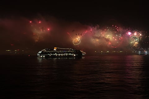 FIREWORKS seen in Rio de Janeiro from MSC Musica cruise ship.