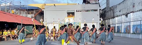 TRIBU PAGHILUM. Members of Tribu Paghilum, composed of 55 persons deprived of liberty (11 lead dancers, 23 warriors, and 11 drummers), perform a dance depicting the Aeta in the Panay Bukidnon during Dinagyang 2025. The troupe passionately shouts “Paghilum Kaupod kay Sr. Sto. Niño”, celebrating faith and Ilonggo cultural heritage.