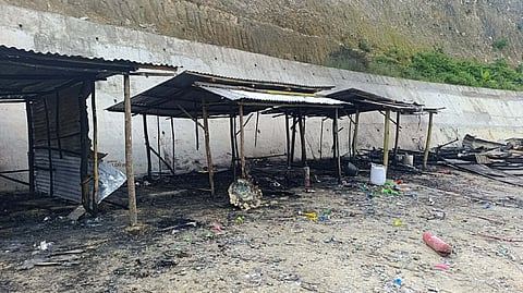 STALLS of firecrackers are razed by fire  which was allegedly caused by two drunk individuals who tested a ‘triangle’ in Barangay Minolos, Barili town in Cebu.