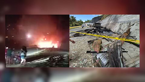 More than 10 firecracker stalls were destroyed in a blaze in Barangay Minolos, Barili, Cebu after a buyer allegedly tested a triangle firecracker inside a designated firecracker zone.