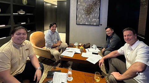 (From left to right) APECO Business Development and Marketing Division Manager Gene Angelo P. Ferrer, President and CEO Atty. Gil Taway IV, Deputy Administrator Angelo Gabriel D. Mantuano, and Anglicotech LLC CEO David Cooper in a high-level meeting at Conrad Manila, Pasay City on 19 December.
