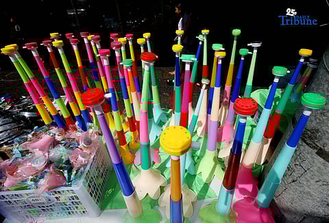 (December 30 2025) A vendor arrange and assist her customer buying party horn or Torotot a safe alternative noise makers for new year celebration, at Mega-Qmart in Quezon City. Photo/Analy Labor