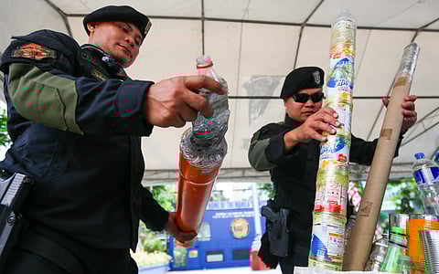 IMPROVISED cannons known as ‘boga’ and other illegal firecrackers are turned over to the members of the Philippine National Police Explosive Ordnance Division K9 Group on Tuesday by various police precincts in the City of Manila for proper disposal.

