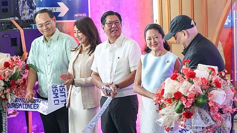 PRESIDENT Ferdinand Marcos Jr. (third from left) and First Lady Liza Araneta-Marcos (fourth from left) lead the inauguration of the Transit Tour and Medical Tourism Concierge at the Ninoy Aquino International Airport Terminal 3. Joining the First Couple are Transport Secretary Giovanni Lopez (left), Tourism Secretary Christina Frasco (second from left) and New NAIA Infra Corp. chair and chief executive officer Ramon Ang (right).