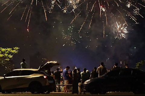 Fireworks light up the sky above the Freedom Grandstand as thousands of Ilonggos witness the display organized by the Iloilo City government.