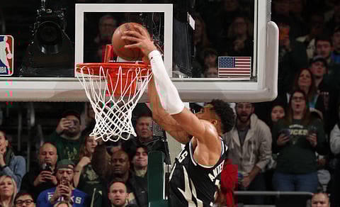 GIANNIS Antetokounmpo delivers the game-winning dunk that lifted the Milwaukee Bucks to a 122-121 win over the Charlotte Hornets in the NBA regular season.