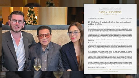 FROM left-right: Former Miss Universe Vice President Shawn McClain, Chavit Singson, Congresswoman Richelle Singson, and the statement released by the Miss Universe Organization Saturday morning.