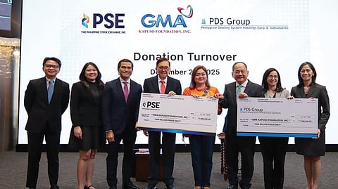 PHOTO (from left): PSE Capital Markets Development Division Head Mark Frederick V. Visda, PSE Issuer Regulation Division Head Atty. Marigel M. Baniqued-Garcia, PSE COO Atty. Roel A. Refran, PSE and PDS Chairman Jose T. Pardo, GMAKF EVP and COO Rikki Escudero-Catibog, PSE and PDS President and CEO Ramon S. Monzon, Philippine Dealing & Exchange Corp. President Stephanie Marie A. Zulueta, and Philippine Depository & Trust Corp. President Ma. Theresa B. Ravalo.
