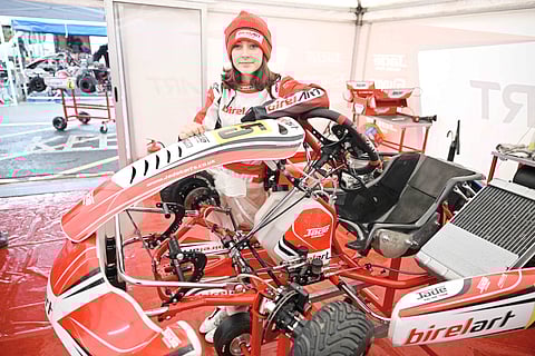 15-YEAR-OLD Skye Parker during a day out at the Shenington Kart Racing Club track in Shenington, central England. 
