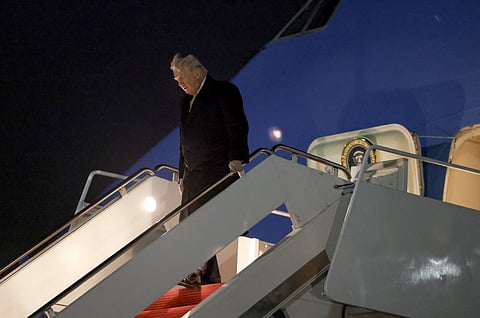  U.S. President Donald Trump steps off Air Force One at Joint Base Andrews on January 4, 2026 at Joint Base Andrews, Maryland. Trump is returning to the White House after giving the order for the United States law enforcement to capture Venezuelan President Nicolás Maduro and his wife. 