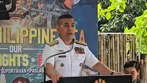 AFP spokesperson for the West Philippine Sea Rear Admiral Roy Vincent Trinidad speaking to media in a press conference at Camp Aguinaldo in Quezon City on Tuesday, 6 January. 