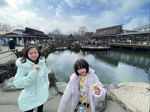 ENJOYING matcha and sweet potato ice cream at the Fuji Five Lakes.
