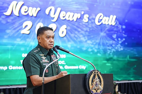 General Romeo S. Brawner Jr. PA, AFP Chief of Staff, addresses AFP commanders during the Traditional New Year’s Call in Camp Aguinaldo on January 8, outlining the organization’s direction for the year ahead. 