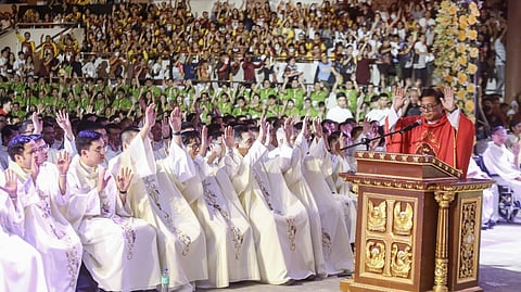 BALANGA Bishop Rufino Coronel Sescon Jr. officiates a Mass at the Quirino Grandstand to mark the opening of the Feast of Jesus Nazareno, where he called on government officials and those in authority to voluntarily relinquish power when tainted by corruption, urging them to emulate the humility of Jesus Nazareno for the good of the nation.