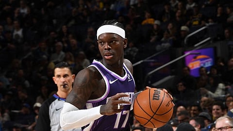 Dennis Schroder #17 of the Sacramento Kings dribbles the ball during the game against the Golden State Warriors on January 9, 2026 at Chase Center in San Francisco, California. 