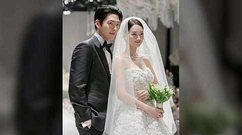 SHIN Min Ah  stunned in Louis Vuitton diamond jewelry got married to actor Kim Woo Bin .