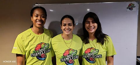 ANGELS CHANGE COLOR. MJ Philips, Brooke Van Sickle and Myla Pablo join the NXLed Chameleons after the Petro Gazz Angels take a leave of absence from the Premier Volleyball League (PVL). 