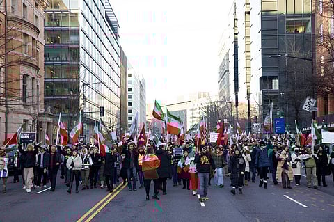 DEMONSTRATORS, protesting the deadly crackdown in Iran, rally near the White House in Washington, DC, United States on 17 January 2026. The US on 15 January said Iran halted 800 executions of protesters under pressure from President Donald Trump, after Gulf allies appeared to pull him back from military action over Tehran’s deadly crackdown on demonstrations.