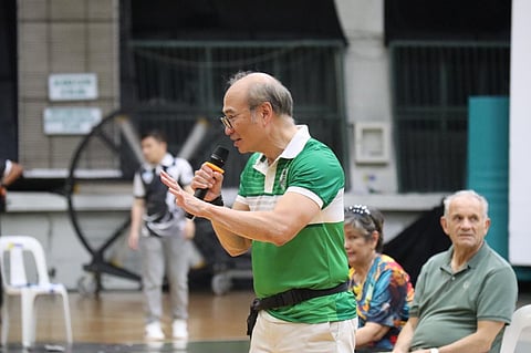 DANIEL Moran, chairman of The Henry V. Moran Foundation, delivers the opening remarks during the Liga Eskwela Futsal 2026 last Sunday at the La Salle Greenhills gymnasium.