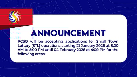 PCSO Announcement: Application for Small Town Lottery (STL) operations