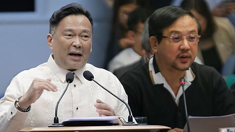 Senator JV Ejercito (left) and former DPWH undersecretary Roberto Bernardo (right) confirms claims aired in the Senate that infrastructure projects were being sold in the House of Representatives, backing allegations raised by Rep. Toby Tiangco.