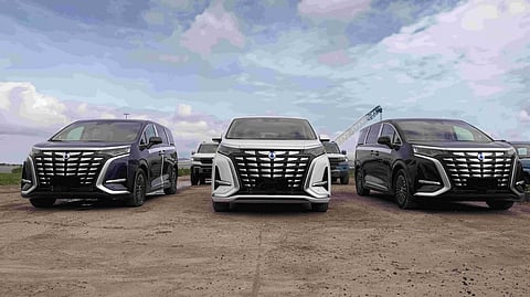 FRONT lineup features the DENZA D9 MPV displayed ahead of the brand’s official Philippine launch.