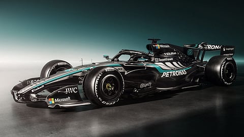 SIDE profile highlights Mercedes’ latest Formula One challenger, designed under the new 2026 rules that reshape chassis and power unit regulations.