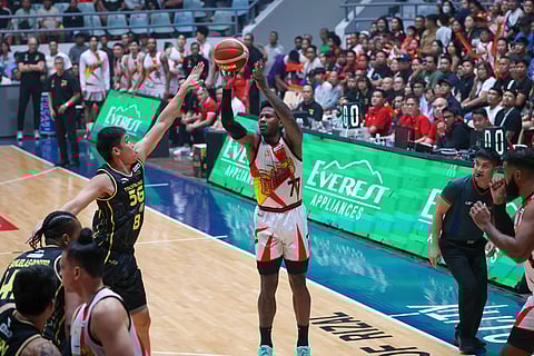 CJ Perez refocuses following a first-half spat with head coach Leo Austria during San Miguel’s 95-89 win over TNT in Game 3 of the PBA Season 50 Philippine Cup best-of-seven finals series. (PBA)