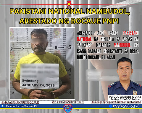 Isang Pakistani ang iniulat na nambudol sa isang establisyimento at agad namang hinuli ng Bocaue Municipal Police Station (MPS) sa Brgy. Igulot, sa bayan ng Bocaue, Bulacan nitong Enero 24, 2026.