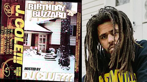 J. Cole alongside the cover of his surprise “Birthday Blizzard ’26” mixtape, dropped just hours before the Fayetteville rapper celebrated his 41st birthday, giving fans an unexpected glimpse into his creative mindset ahead of his upcoming album release.