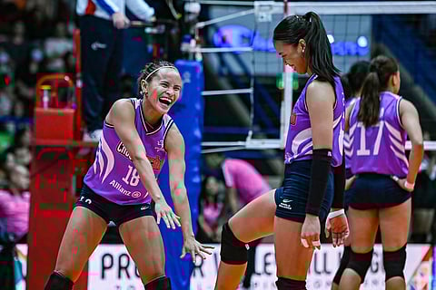SISI Rondina (left) and Eya Laure give Choco Mucho and its fans something to look forward to in the ongoing PVL All-Filipino Conference.