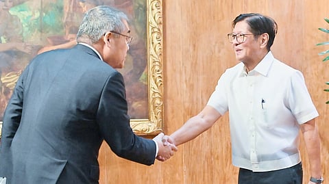 Mitsubishi president and CEO Katsuya Nakanishi (left) met President Ferdinand Marcos Jr. at Malacañang Palace on Monday to discuss future investment opportunities in various sectors, particularly infrastructure, manufacturing, energy and financial technology.