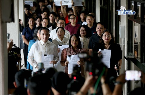 (February 02 2026)  Makabayan bloc refiled Impeachment complaint against VP Sara Duterte, before Office of the House Secretary General on Monday February 2 2026. The ground is betrayal of public trust over misuse of confidential funds. Photo/Analy Labor
