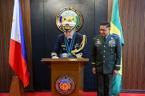 Captain Luciano da Silva Maciel, Brazil Defense Attaché to the Philippines, signs the guestbook during his introductory call to General Romeo S Brawner Jr, AFP Chief of Staff at Camp Aguinaldo, Quezon City on February 3, 2026. (Photo by PFC Carmelotes PN(M)/PAOAFP)
